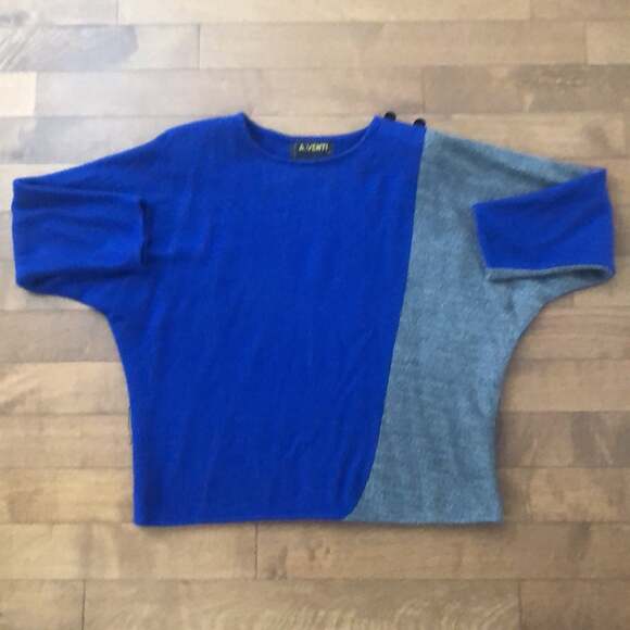 Vintage 80's A. Venti Paris  blue, grey colour block Wool sweater size small - Picture 8 of 15